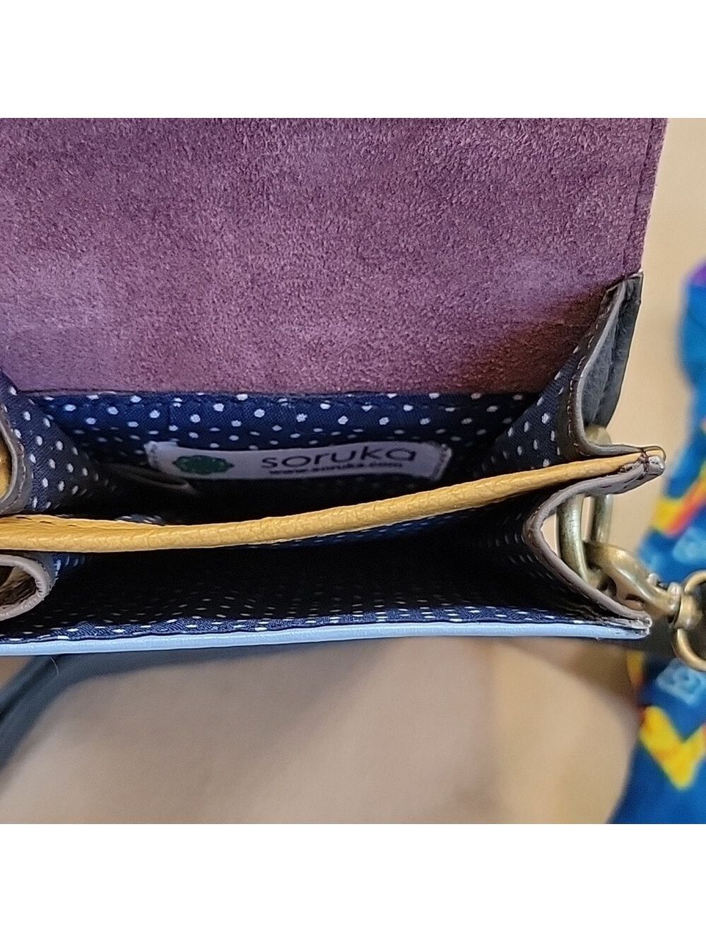 Soruka Gia Blue & Leopard Print Upcycled Leather Crossbody Bag OOAK NWT - Picture 7 of 13